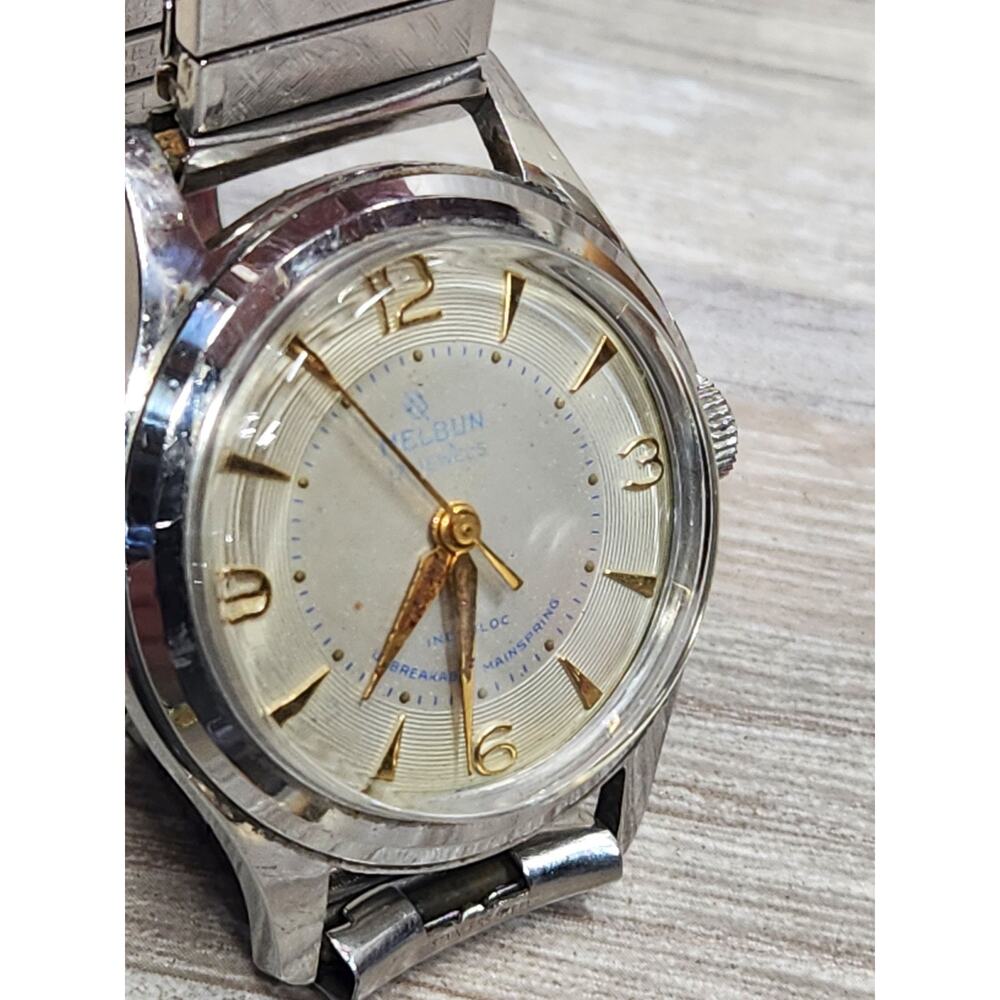 Vintage Melbun Incabloc Watch Mens 17 Jewels White Dial Military 1950s, Working - Picture 4 of 8